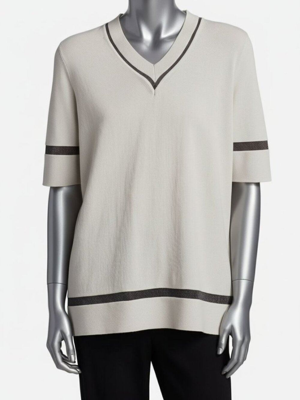 Saks Fifth Avenue Women's Ivory Shimmer Metallic Mesh Trim Tunic Top Size XL